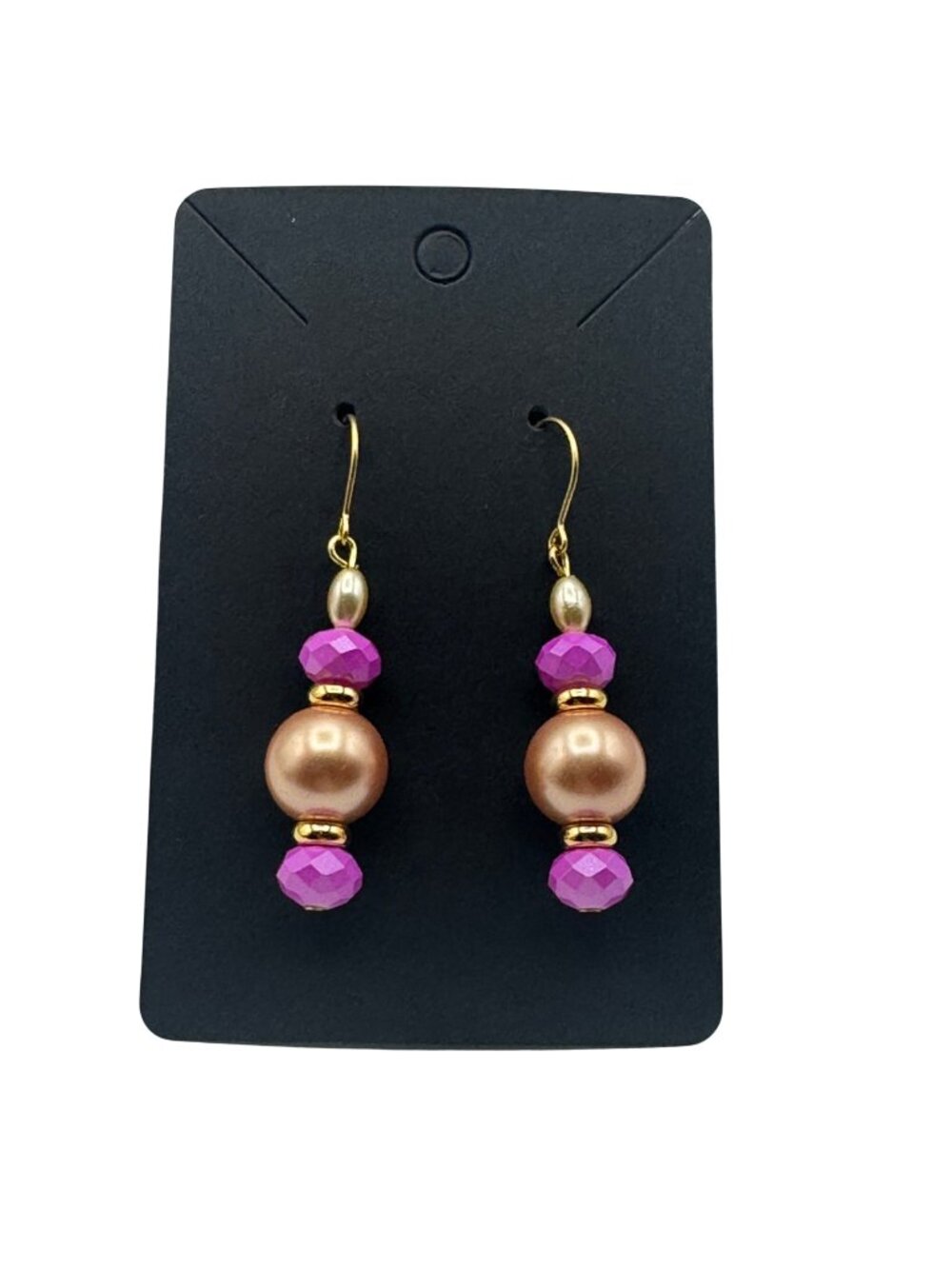 Beaded Drop Earrings Gold Pink PurpleLightweight Dangling Hook Earrings